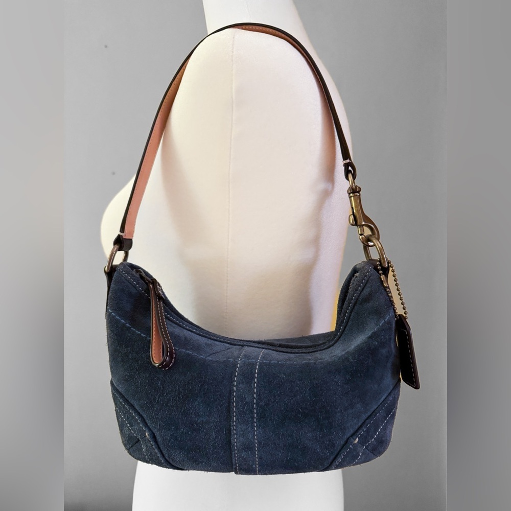Coach Navy Suede Shoulder Bag